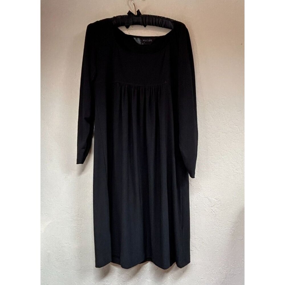Kamali Kulture Women Pleated A-Line Dress Large Black Long Sleeve Stretch Casual